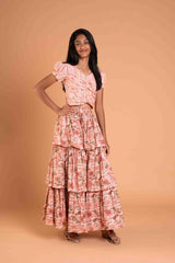 Cotton Peach lehenga and crop top