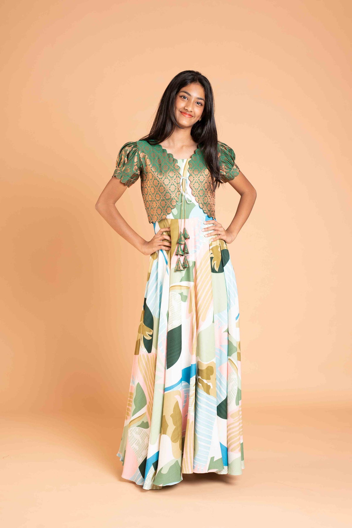 Long frock and Banaras over coat