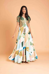 Long frock and Banaras over coat