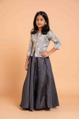 Grey Brocade Banaras full top and silk lehenga