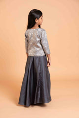 Grey Brocade Banaras full top and silk lehenga