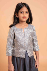 Grey Brocade Banaras full top and silk lehenga