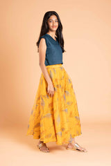 Fusion style organza foil print lehenga and crop top