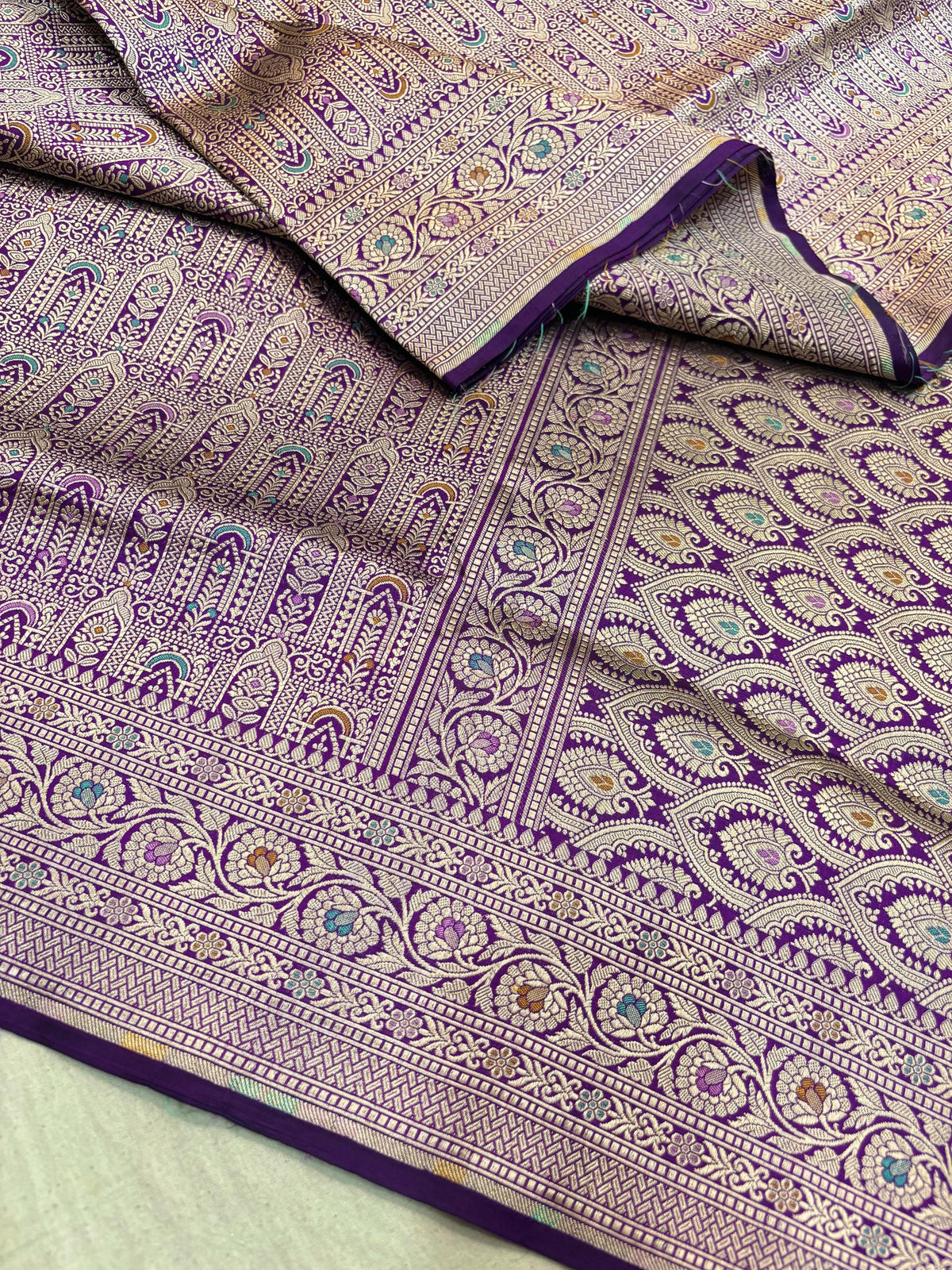 Pure Banaras Silk Saree with Luxurious Zari & Meenakari Weaving | Rich Purple