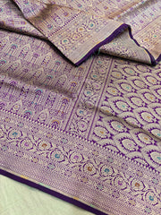 Pure Banaras Silk Saree with Luxurious Zari & Meenakari Weaving | Rich Purple