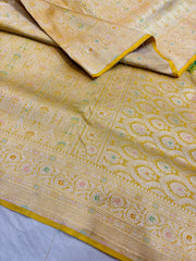 Pure Banaras Silk Saree with Luxurious Zari & Meenakari Weaving | Pure Yellow