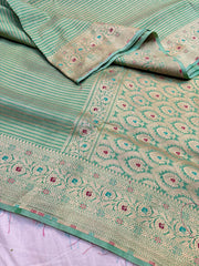 Pure Banaras Silk Saree with Luxurious Zari & Meenakari Weaving | Mint Green