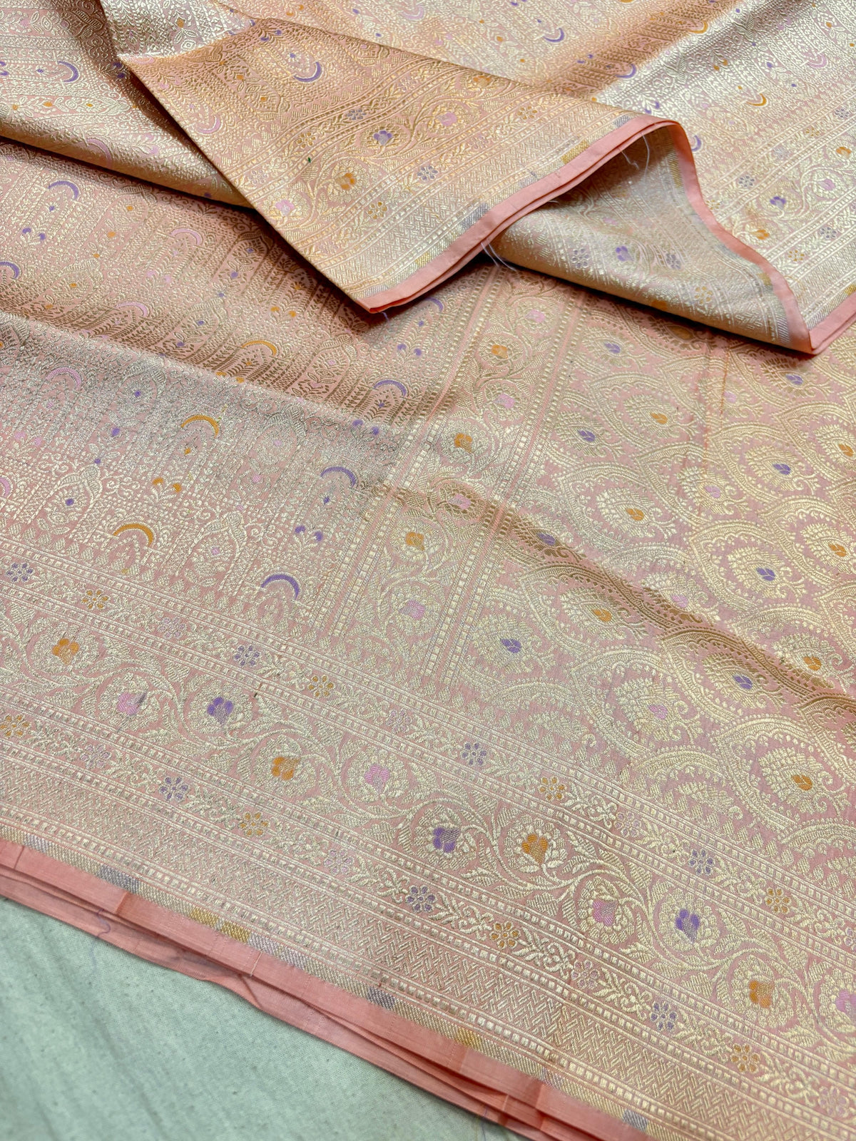 Pure Banaras Silk Saree with Luxurious Zari & Meenakari Weaving | Blush Pink