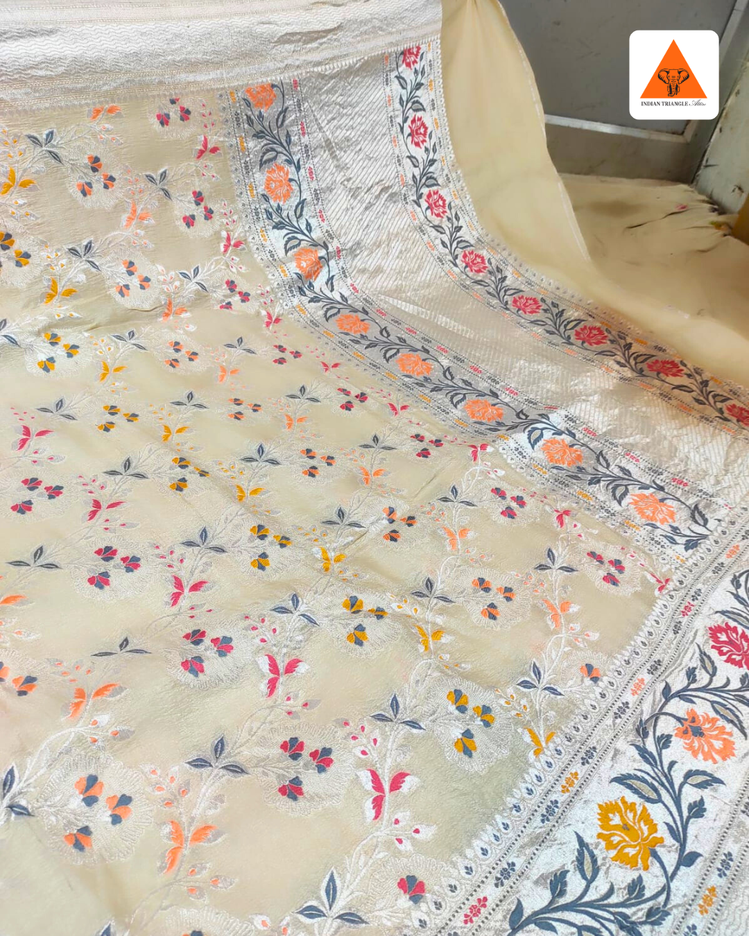 Premium Handloom Tussar Silk Saree with Intricate Meenakari & Heavy Zari | Off-White