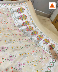 Premium Handloom Tussar Silk Saree with Intricate Meenakari & Heavy Zari | Off-White