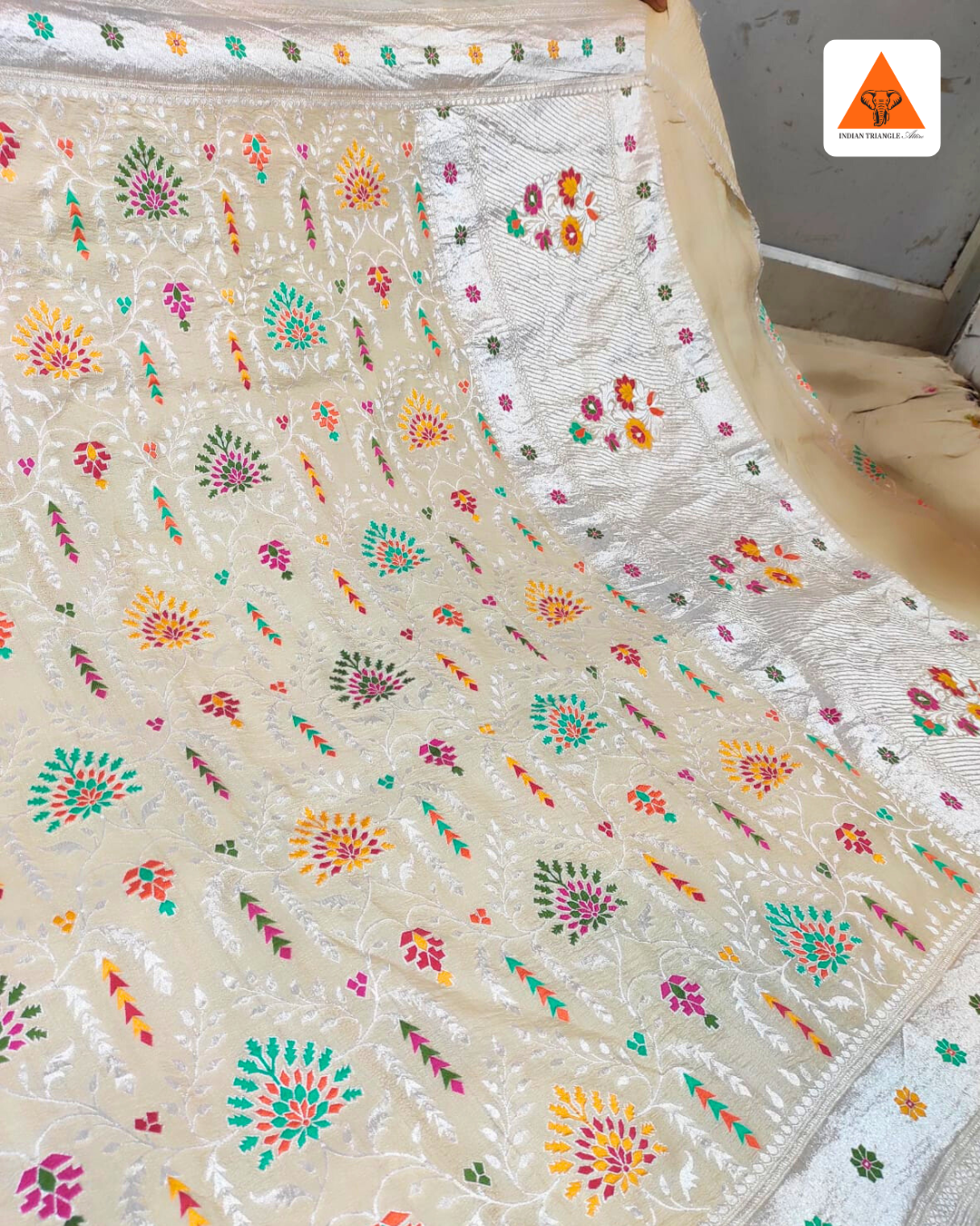 Premium Handloom Tussar Silk Saree with Intricate Meenakari & Heavy Zari | Off-White