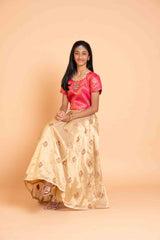 Gold tissue Lehenga