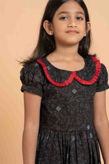 Collar Neck with Patterned Waist Frock